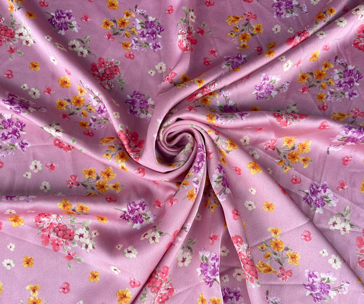 Lightweight  satin  dobby fabric by the yard - raspberry pink  floral  pattern