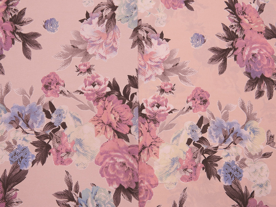 Lightweight  satin  fabric by the yard - Light pink gray lavender florals  pattern