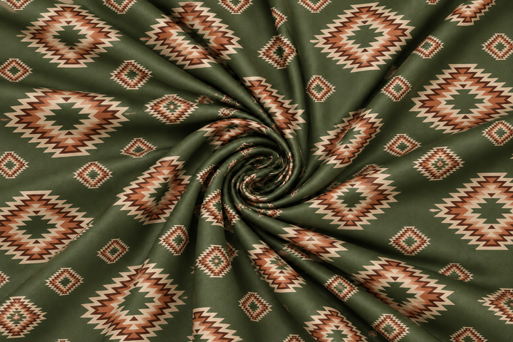 Western Tribal  Satin Charmeuse Fabric by the Yard – Silky Cowboy Wild rag  Shirt Fabric