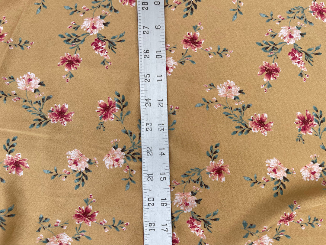 Lightweight  satin  dobby fabric by the yard - Bronzed mustard floral  pattern