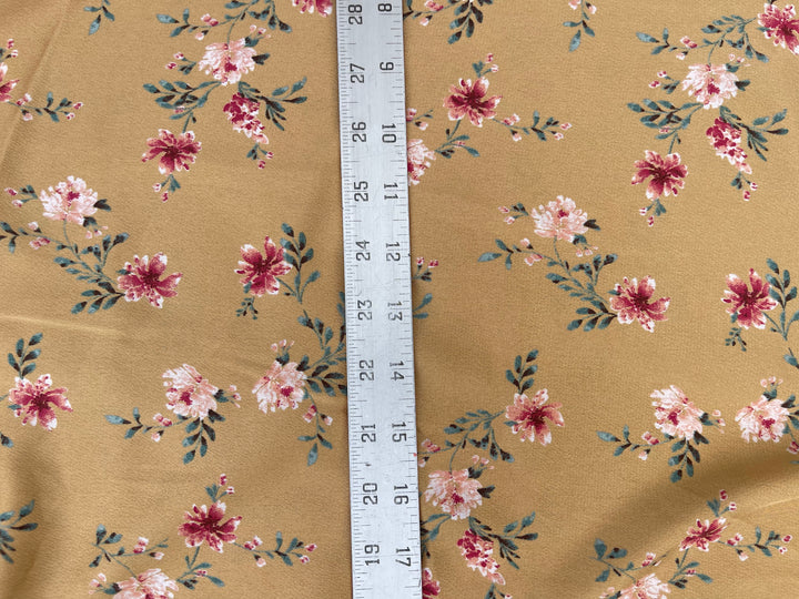 Lightweight  satin  dobby fabric by the yard - Bronzed mustard floral  pattern