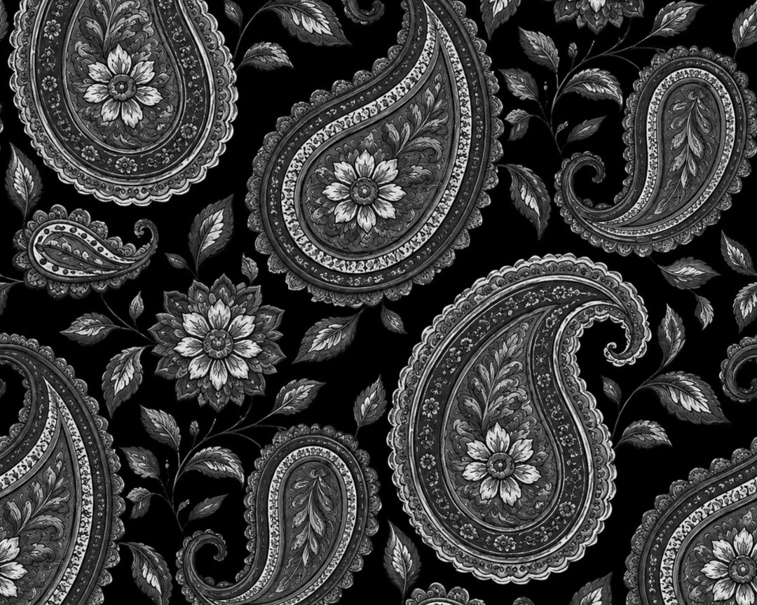 Black and White   Paisley   - Silky Satin Charmeuse print - fabric by the yard -