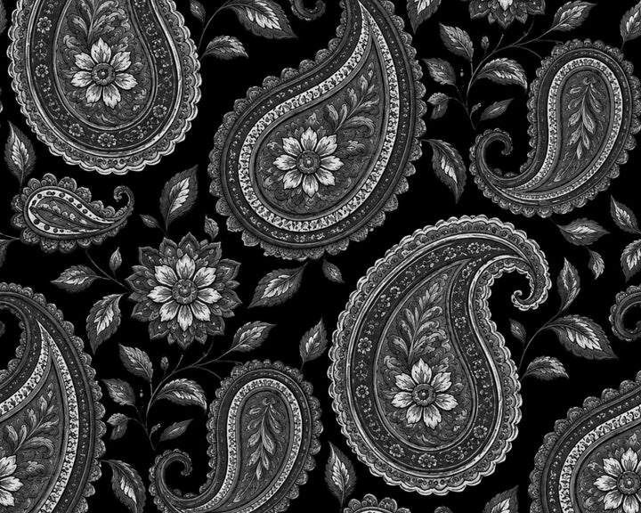 Black and White   Paisley   - Silky Satin Charmeuse print - fabric by the yard -