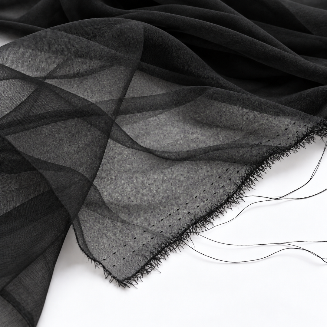 BLACK - SILK SATIN CHIFFON fabric by the yard - 44” wide - 8momme