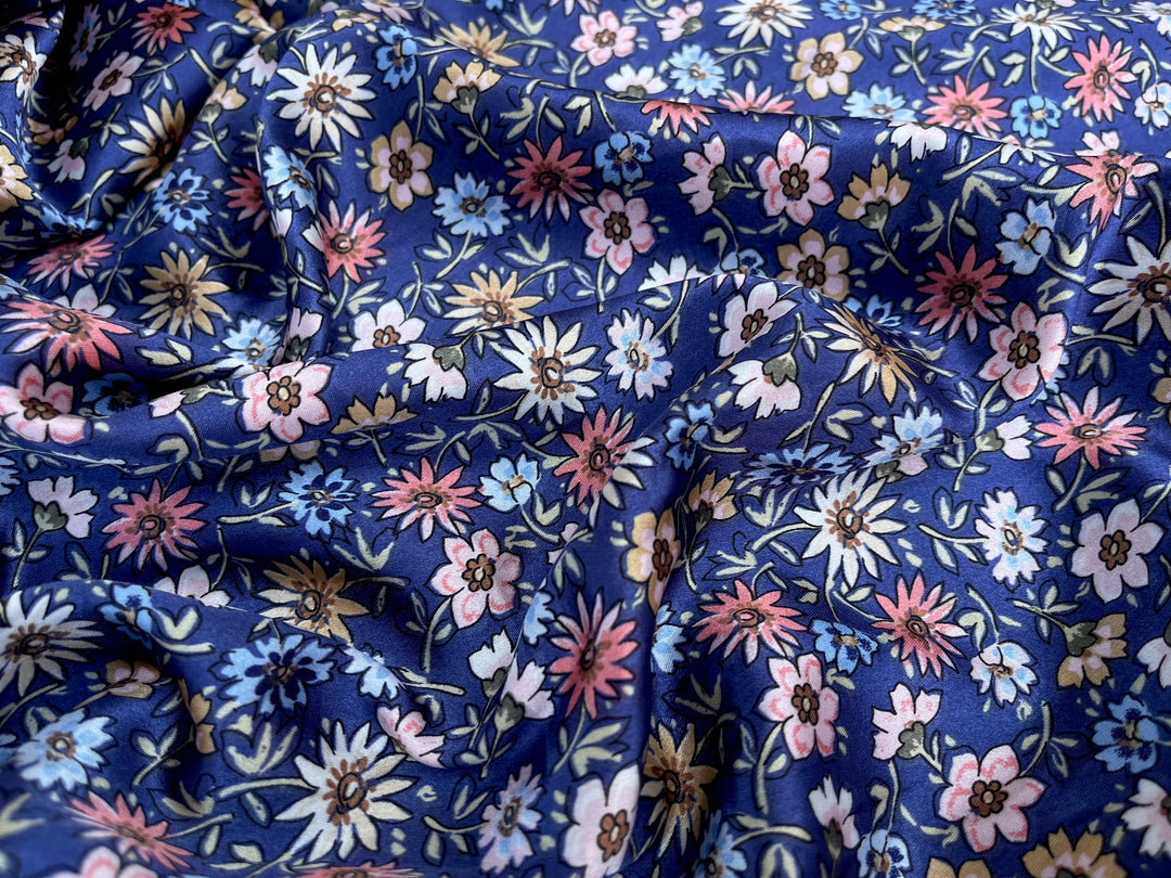 Faux silk charmeuse satin fabric by the yard - Dainty floral print