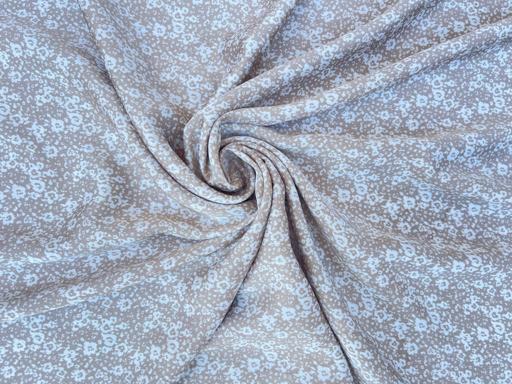 Lightweight  satin  dobby fabric by the yard - Neutral taupe ivory dainty floral   print