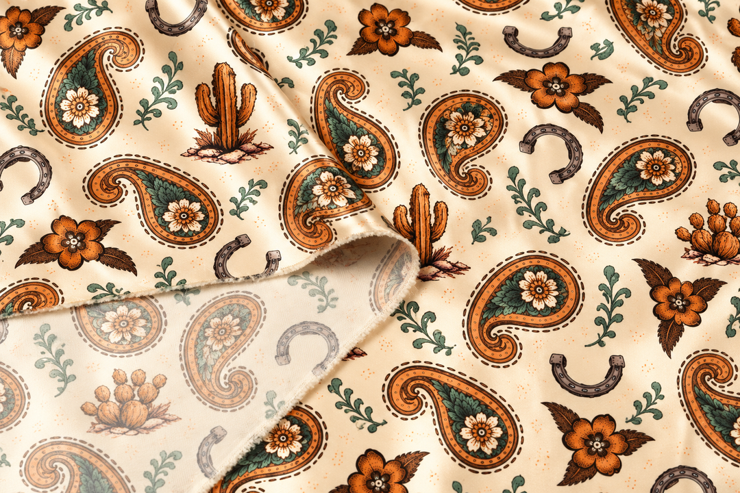 Paisleys n’ Cactus   - Silky Satin Charmeuse print - fabric by the yard -