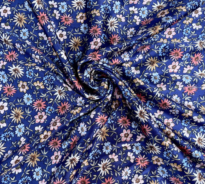 Faux silk charmeuse satin fabric by the yard - Dainty floral print