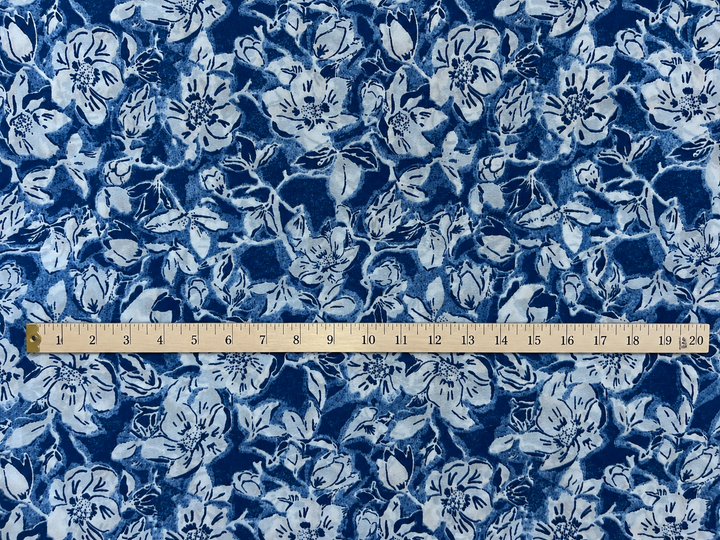 Crepe de Chine fabric by the yard - Off white and Blue floral print