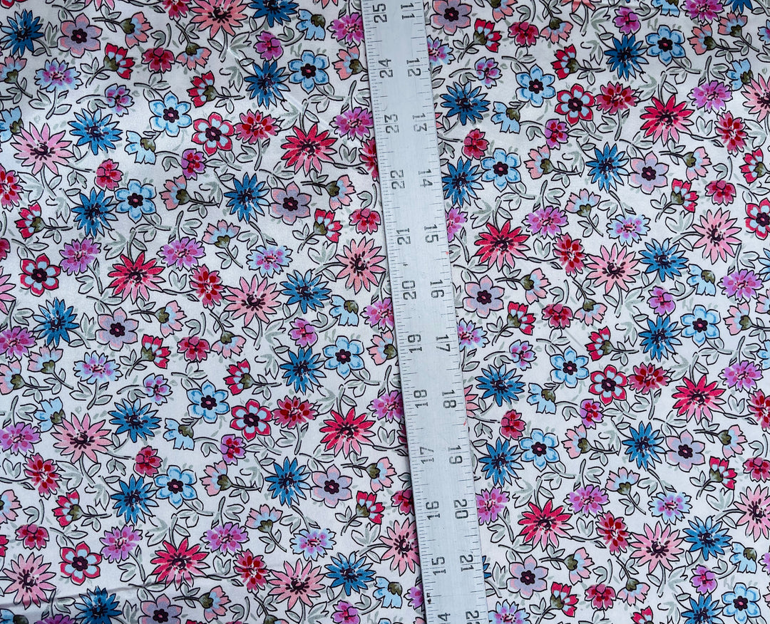 Faux silk charmeuse satin fabric by the yard - Dainty floral print