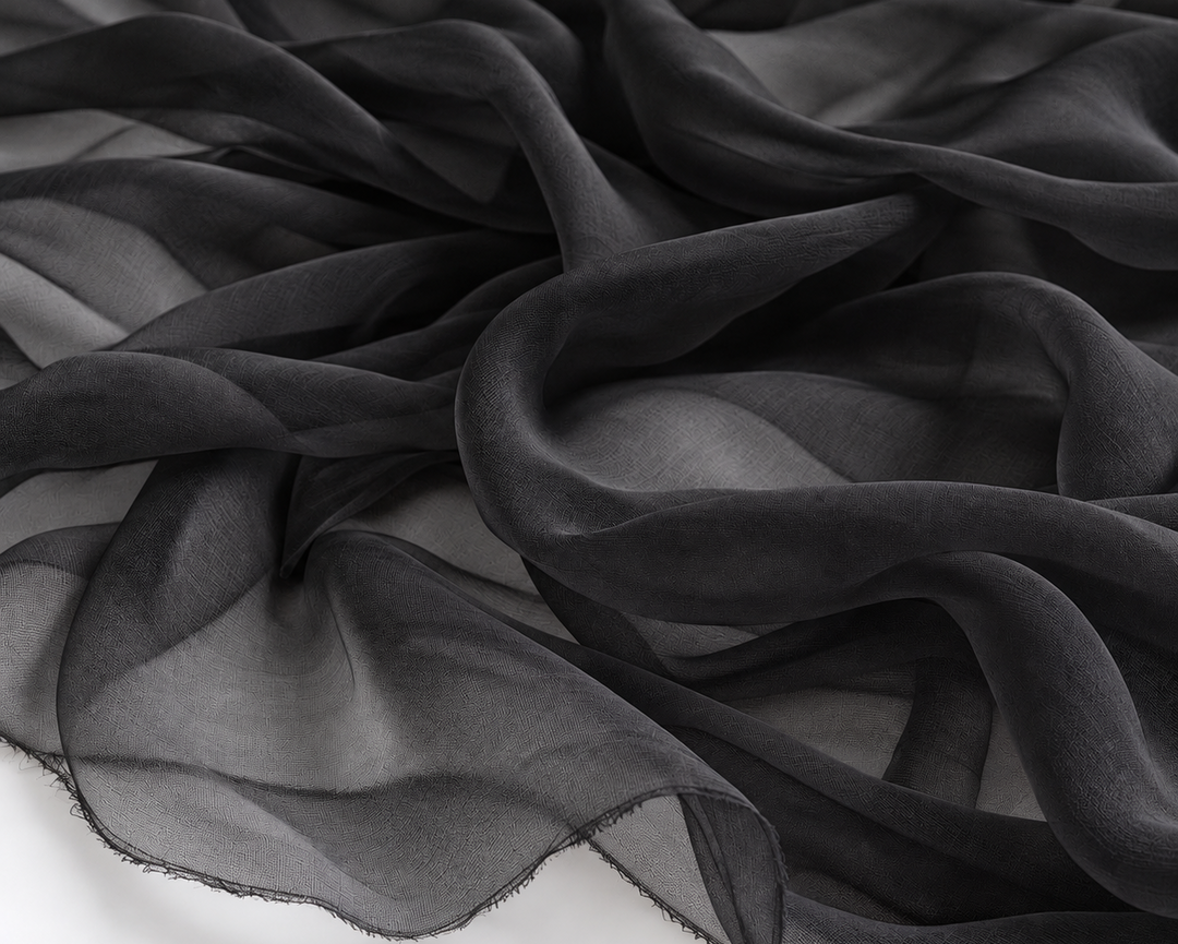 Sheer satin silk chiffon black fabric 