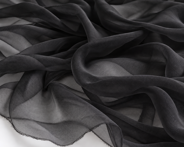 Sheer satin silk chiffon black fabric 