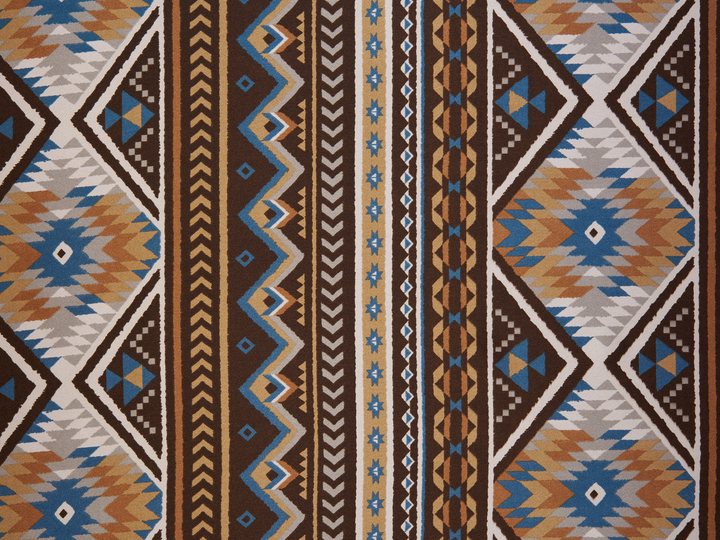 Charmeuse satin fabric by the yard - Brown blue Tribal   print - USA made