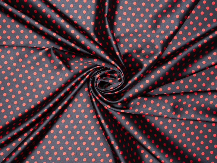 Faux silk charmeus satin fabric by the yard - Small polka dots