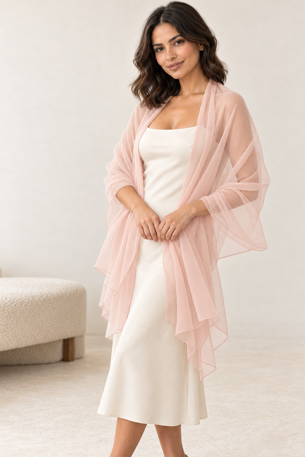 BLUSH PEACH - SILK SATIN CHIFFON fabric by the yard - 44” wide - 8momme