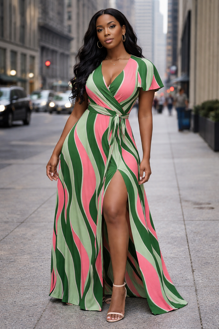 Green Pink   print Satin Fabric – Silky Charmeuse for High Fashion, Wild Rags, Curly hair care & Dresses (By the Yard)