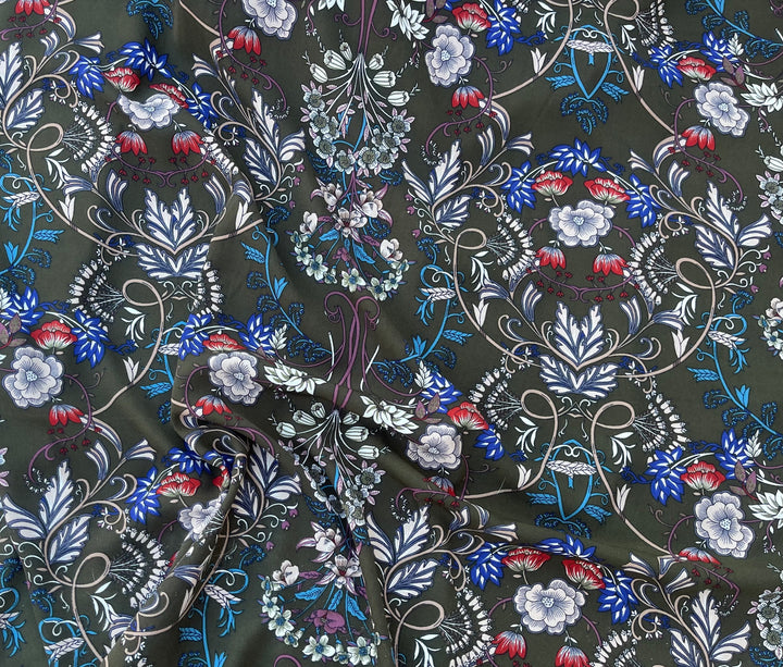 Woolpeach fabric by the yard - Hunter green blue floral print