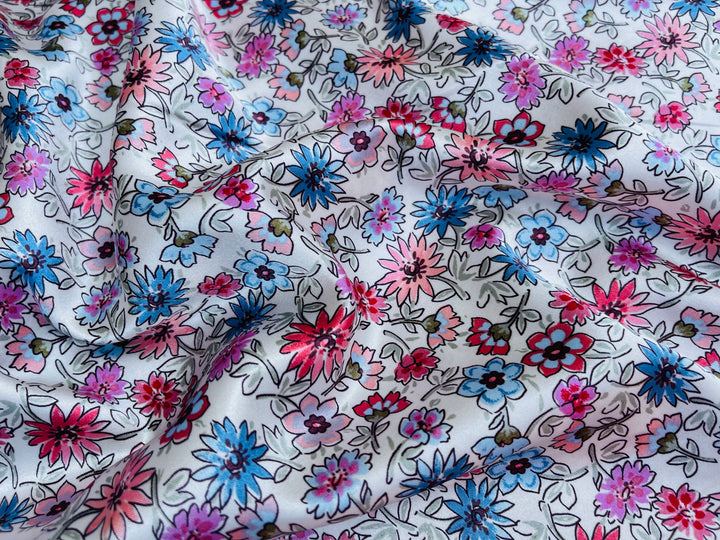 Faux silk charmeuse satin fabric by the yard - Dainty floral print