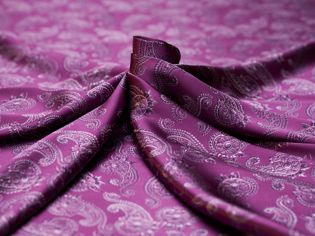 Charmeuse satin fabric by the yard -  MonSar exclusive   Spurs  paisley print