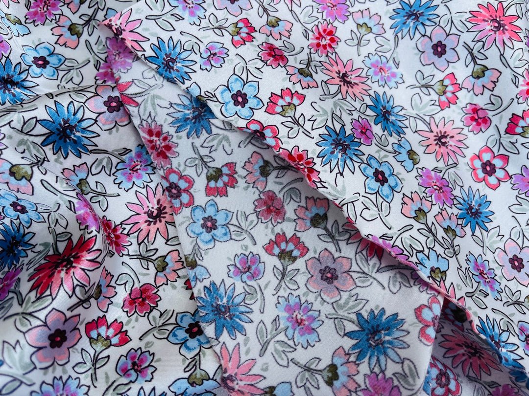 Faux silk charmeuse satin fabric by the yard - Dainty floral print