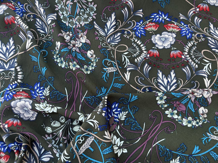 Woolpeach fabric by the yard - Hunter green blue floral print