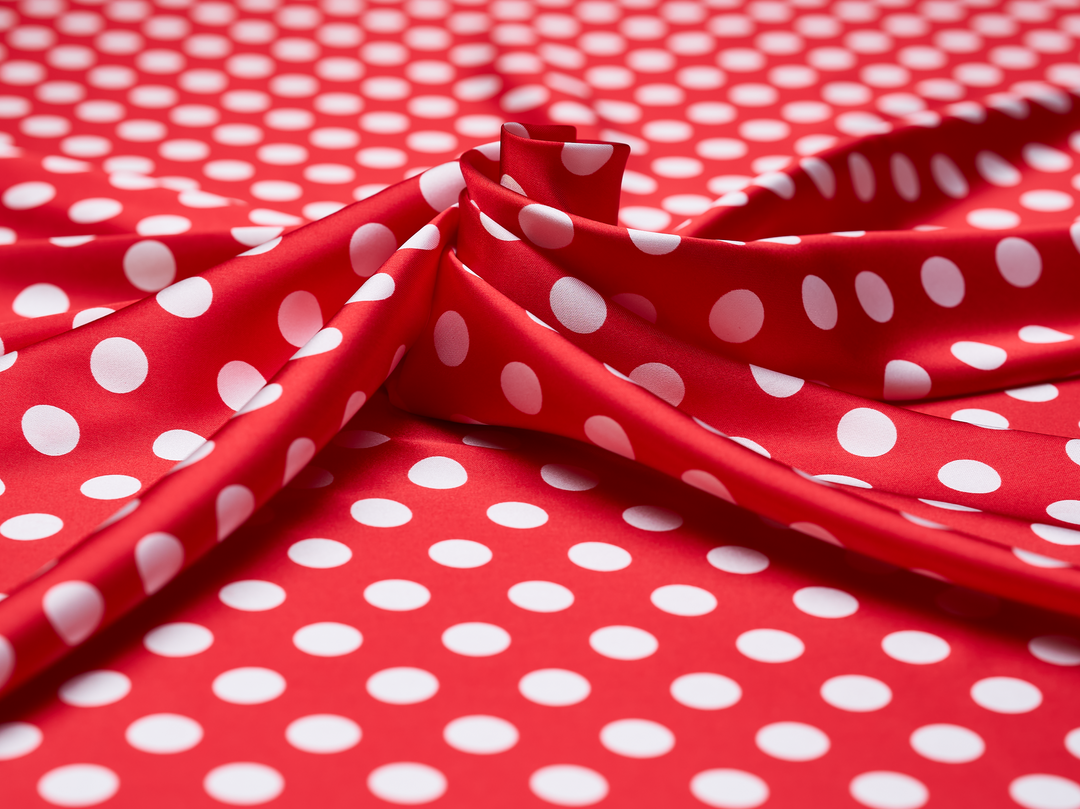 Charmeuse satin fabric by the yard  Polka dots print