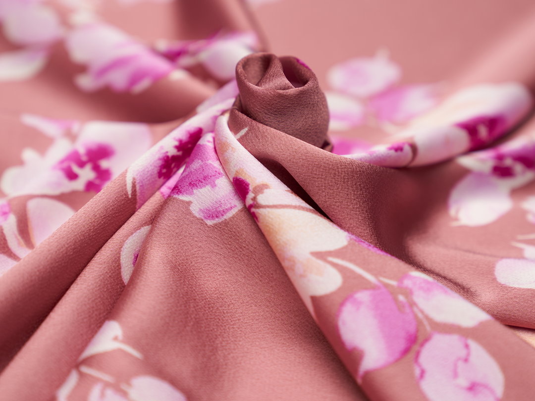 Lightweight  silky satin  dobby fabric by the yard - Blush pink   floral   print