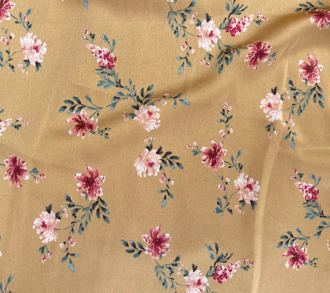 Lightweight  satin  dobby fabric by the yard - Bronzed mustard floral  pattern