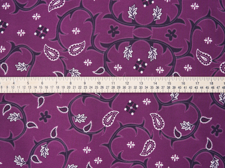 Charmeuse satin fabric by the yard - Stitching   paisley  print - USA made