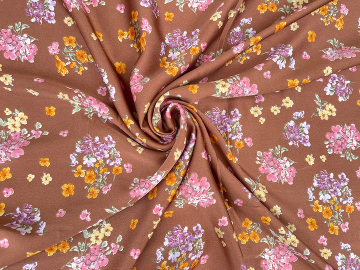 Lightweight  satin  dobby fabric by the yard - Copper  pink floral  pattern