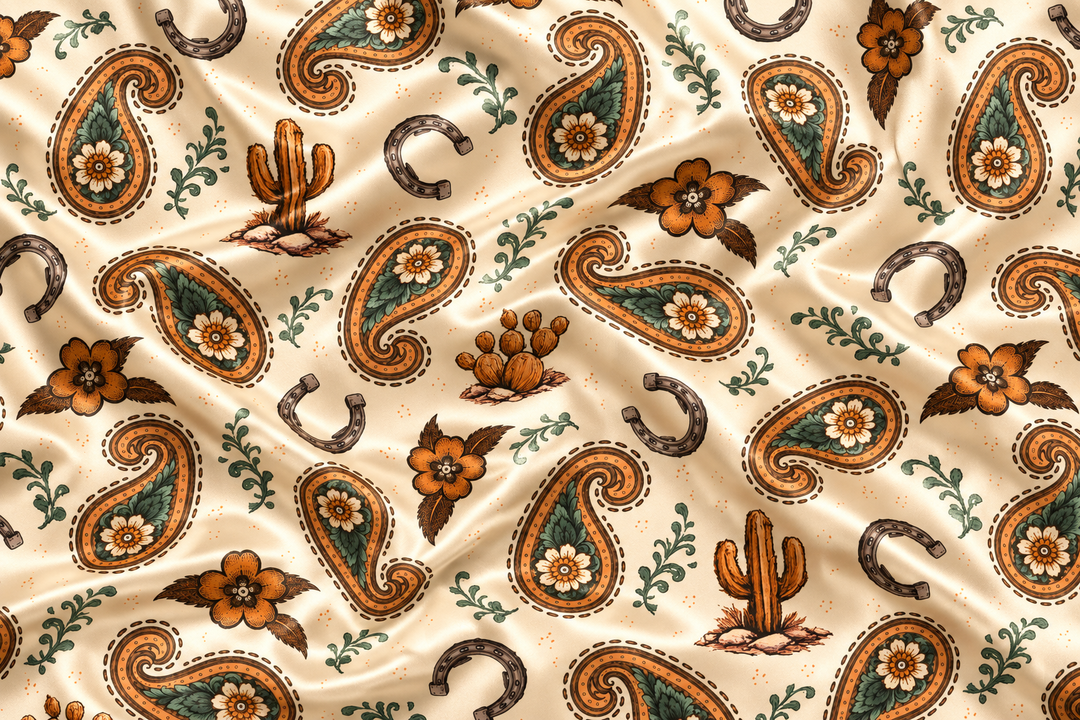 Paisleys n’ Cactus   - Silky Satin Charmeuse print - fabric by the yard -
