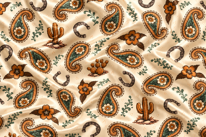 Paisleys n’ Cactus   - Silky Satin Charmeuse print - fabric by the yard -