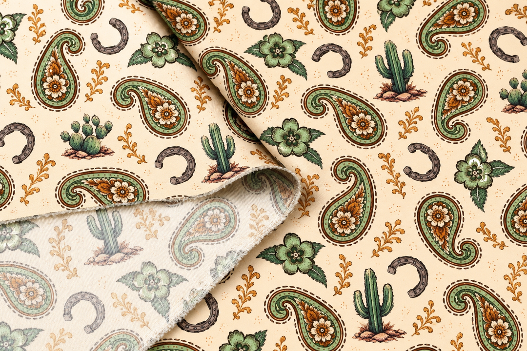 Paisley n’ Cactus   - Silky Satin Charmeuse print - fabric by the yard -