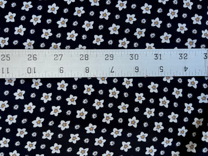 Lightweight  satin  fabric by the yard - Black white dainty    florals  print