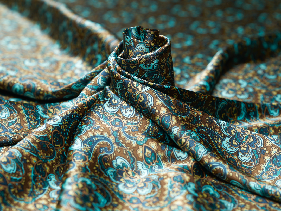 Charmeuse satin fabric by the yard -  classic vintage  paisley print