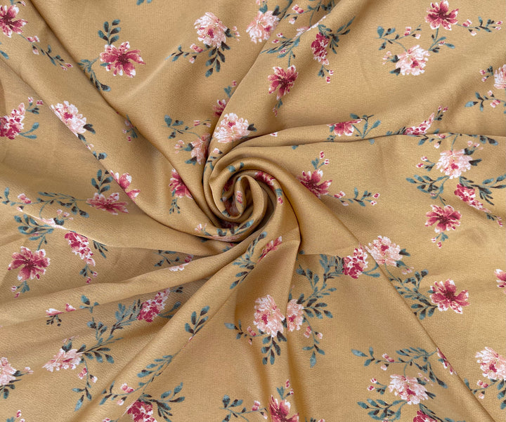 Lightweight  satin  dobby fabric by the yard - Bronzed mustard floral  pattern