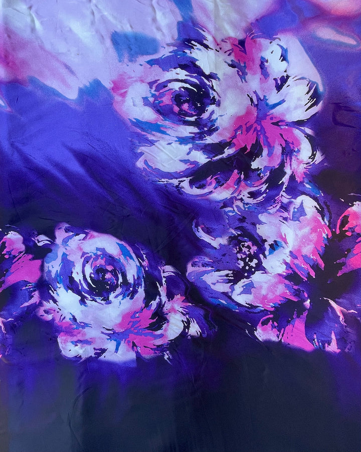 Charmeuse satin fabric by the yard   -  Purple pink Roses   print