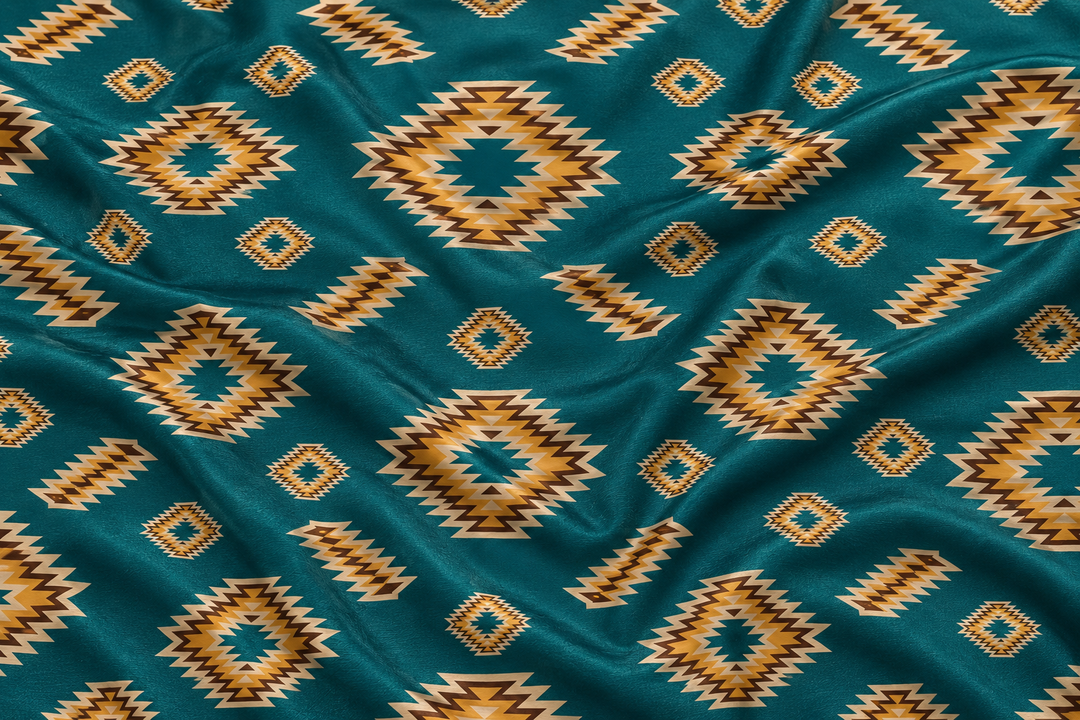 Western Tribal  Satin Charmeuse Fabric by the Yard – Silky Cowboy Wild rag  Shirt Fabric