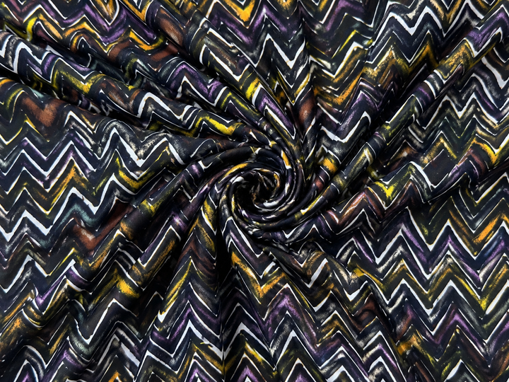 Crepe de Chine fabric by the yard -  Purple And Grays Zig Zag Tribal