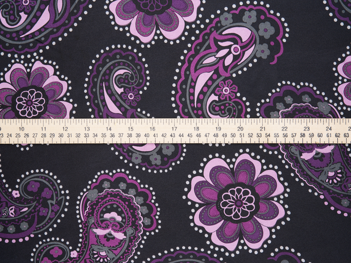 Charmeuse satin fabric by the yard -  Purple  Daisy paisley print