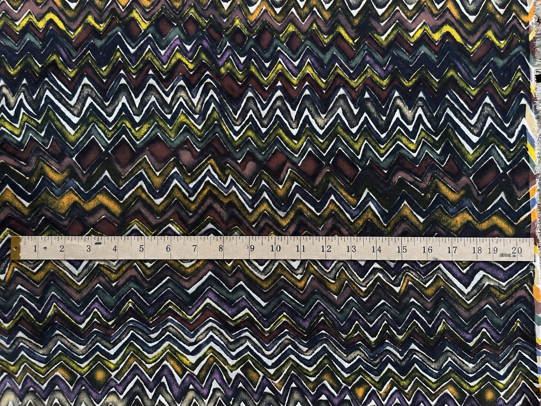 Crepe de Chine fabric by the yard -  Purple And Grays Zig Zag Tribal