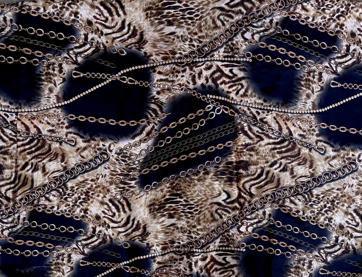 Charmeuse satin fabric by the yard  -  Brown animal and chain print