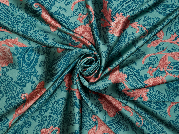 Charmeuse satin fabric by the yard -  Old country paisley print