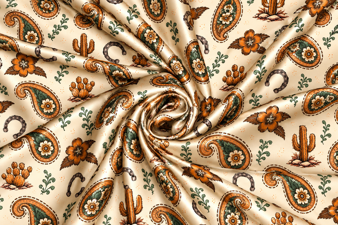 Paisleys n’ Cactus   - Silky Satin Charmeuse print - fabric by the yard -