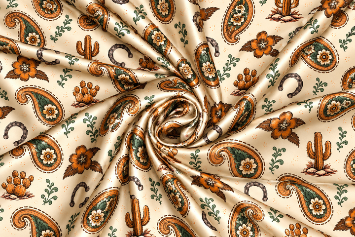 Paisleys n’ Cactus   - Silky Satin Charmeuse print - fabric by the yard -