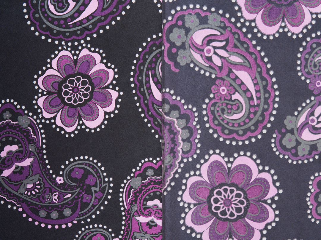 Charmeuse satin fabric by the yard -  Purple  Daisy paisley print