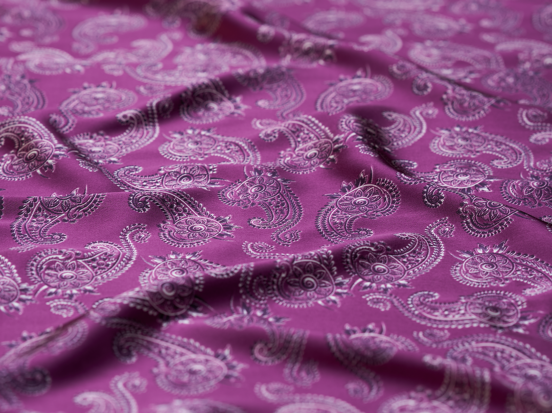 Charmeuse satin fabric by the yard -  MonSar exclusive   Spurs  paisley print