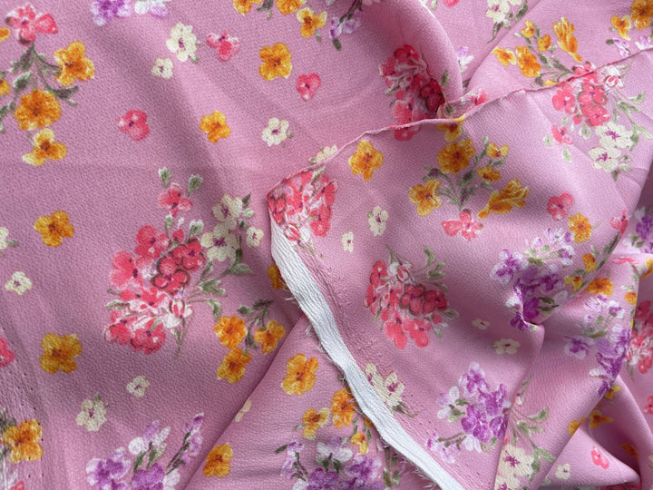 Lightweight  satin  dobby fabric by the yard - raspberry pink  floral  pattern