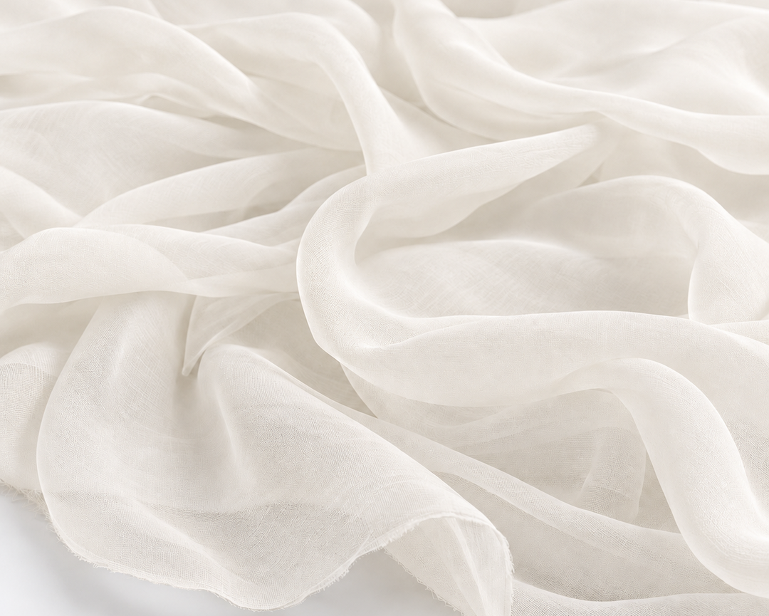 OFF WHITE SILK SATIN CHIFFON FABRIC SWIRL 