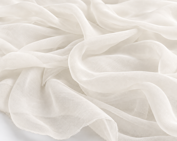 OFF WHITE SILK SATIN CHIFFON FABRIC SWIRL 